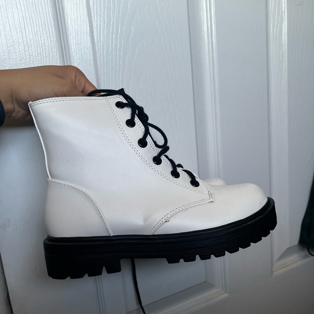 Sold. White Lace-Up Ankle Boots
